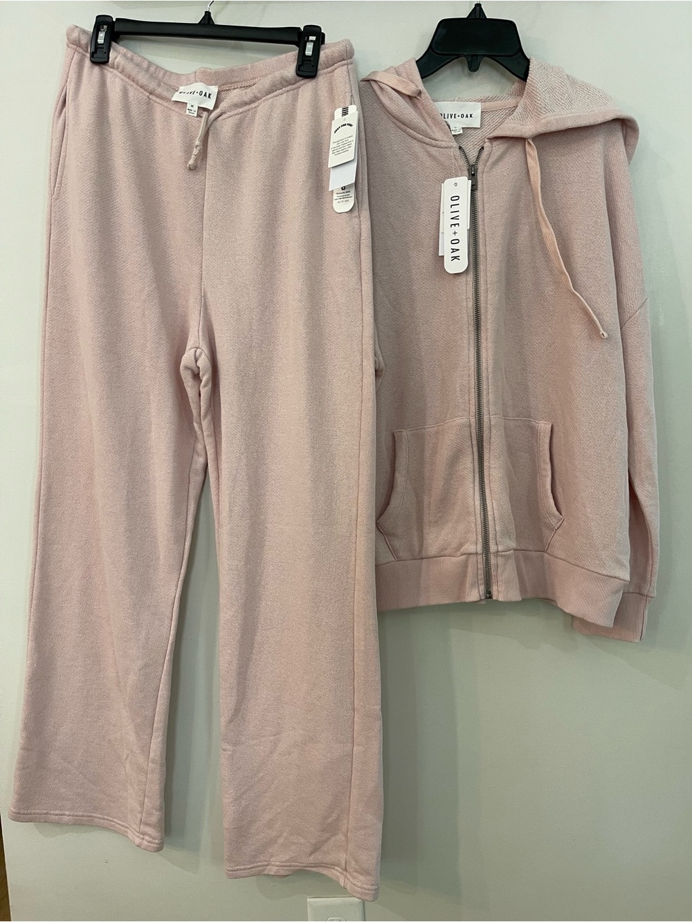 New Oliver + Oak Pink Soft Lounge Set Zip Hoodie Jacket w/ Sweatpants Size M/L